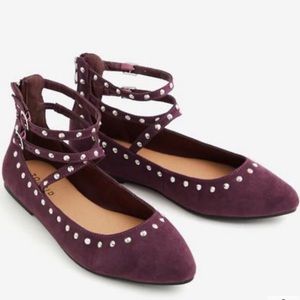 Studded pointed toe flats with zipper